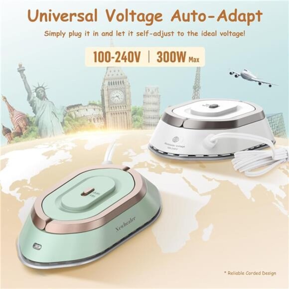 Travel Iron with Global Voltage, 100-240V Mini Dry Iron for Clothes - Picture 3 of 7